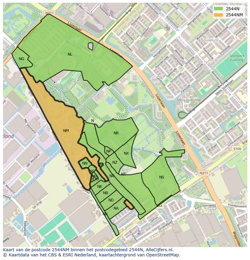 Afbeelding van het postcodegebied 2544 NM op de kaart.