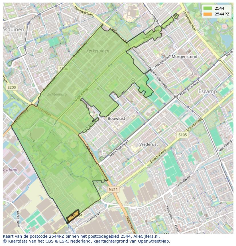 Afbeelding van het postcodegebied 2544 PZ op de kaart.