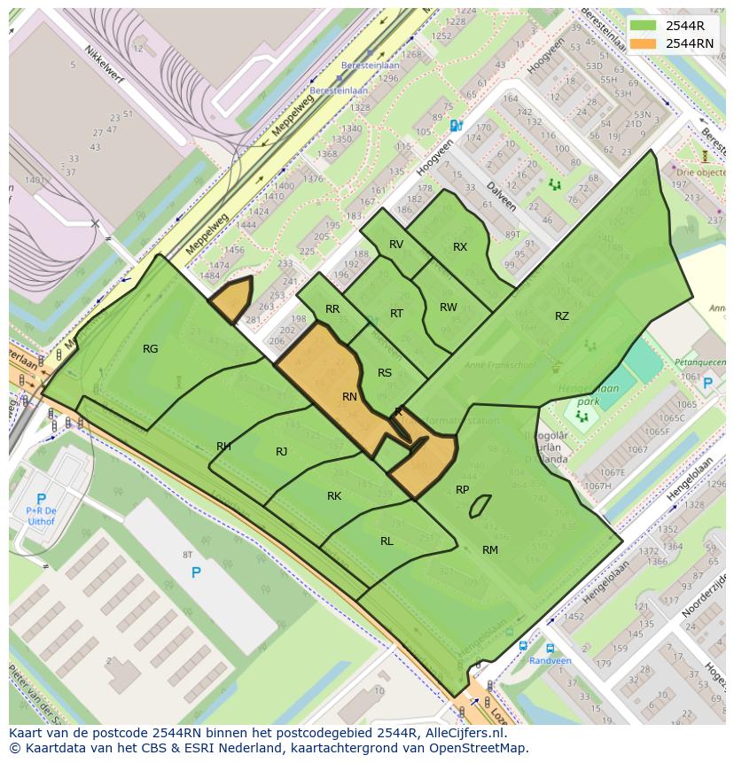 Afbeelding van het postcodegebied 2544 RN op de kaart.