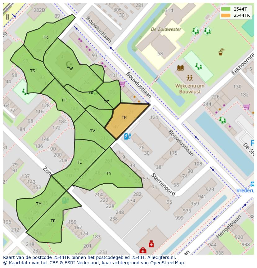 Afbeelding van het postcodegebied 2544 TK op de kaart.