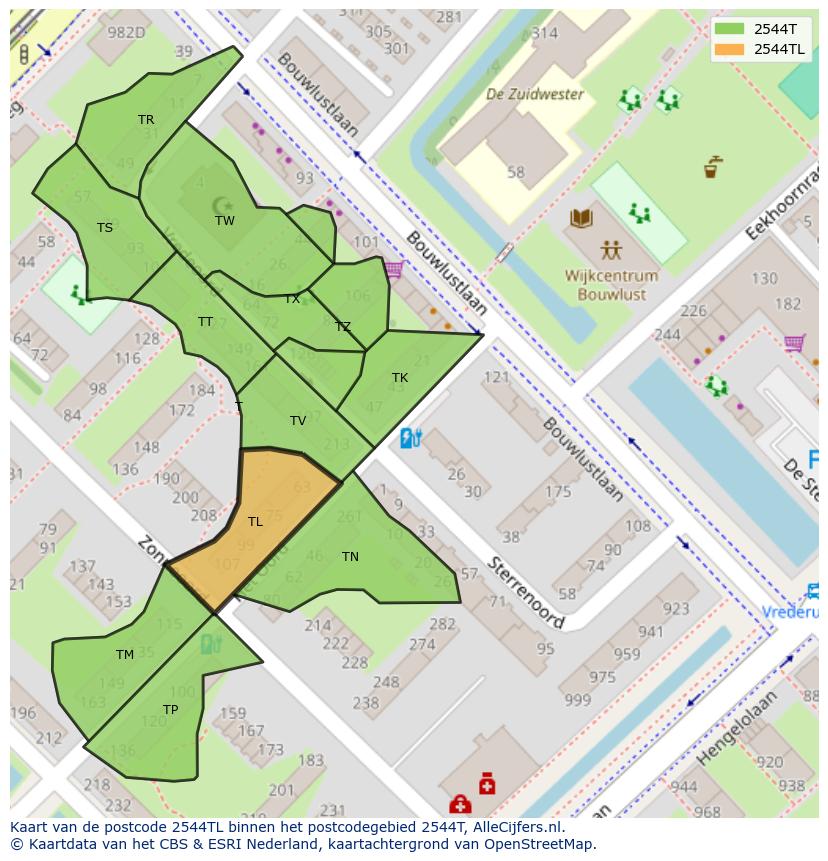 Afbeelding van het postcodegebied 2544 TL op de kaart.