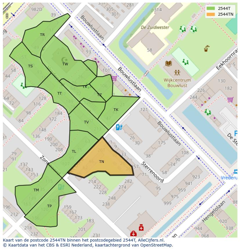 Afbeelding van het postcodegebied 2544 TN op de kaart.