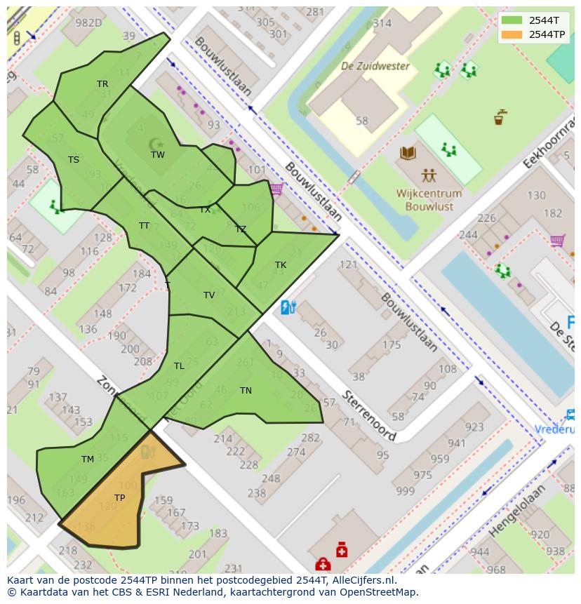 Afbeelding van het postcodegebied 2544 TP op de kaart.