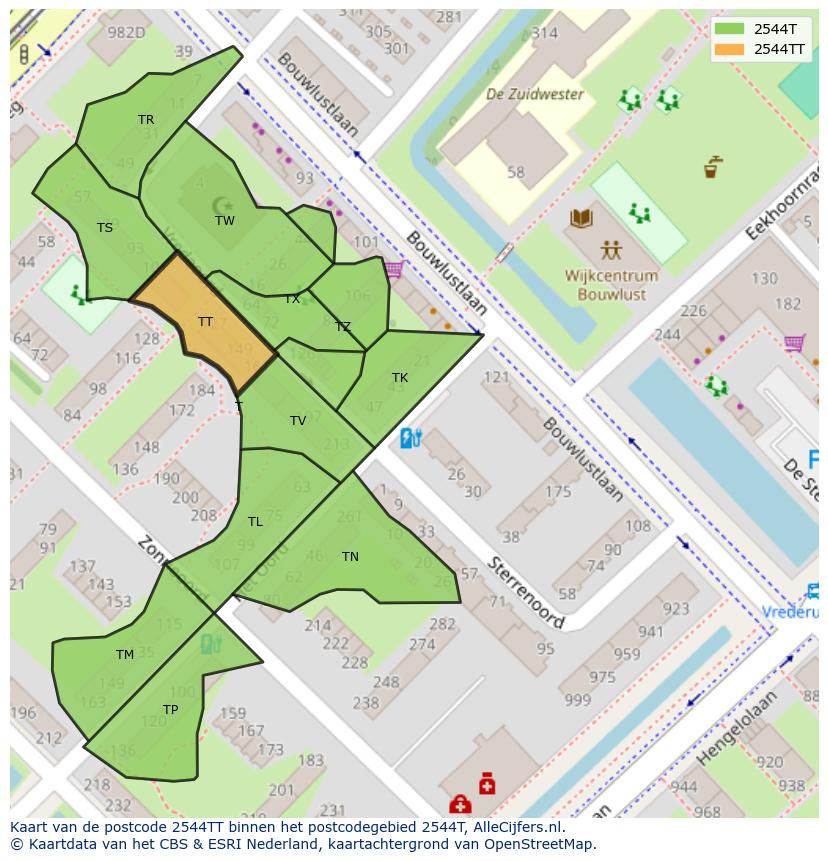 Afbeelding van het postcodegebied 2544 TT op de kaart.
