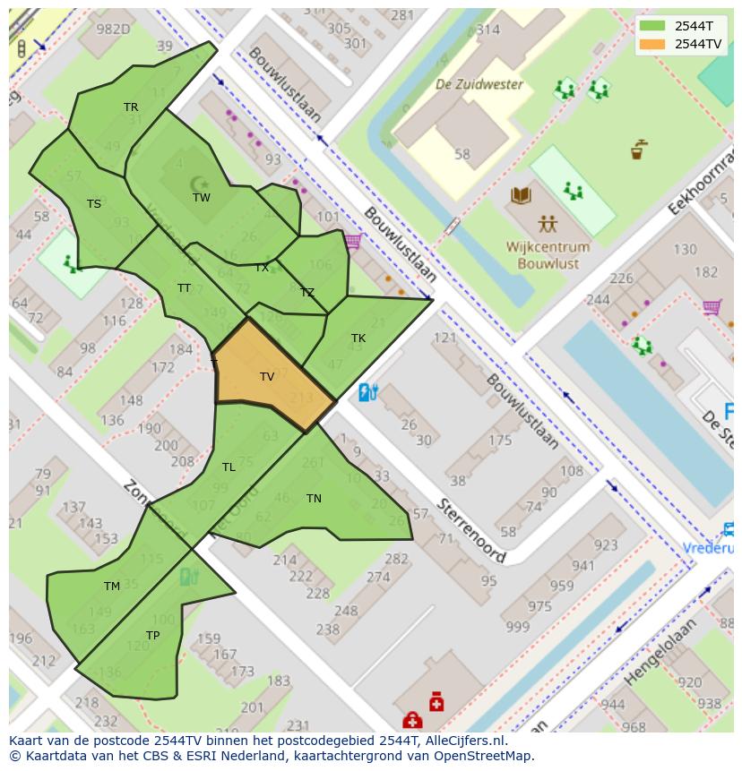 Afbeelding van het postcodegebied 2544 TV op de kaart.
