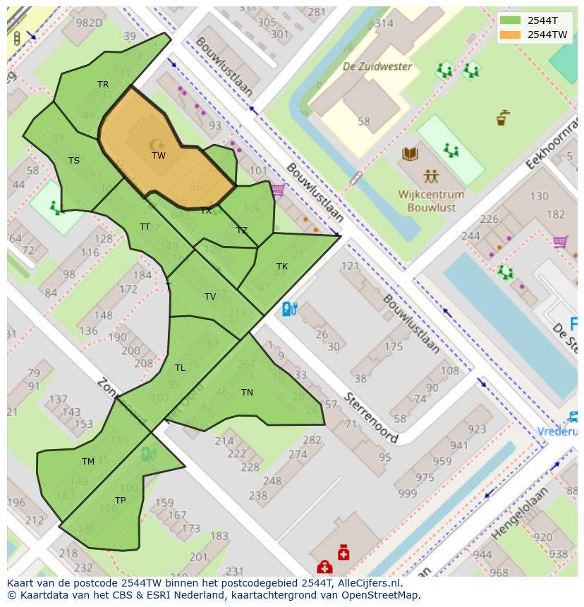 Afbeelding van het postcodegebied 2544 TW op de kaart.