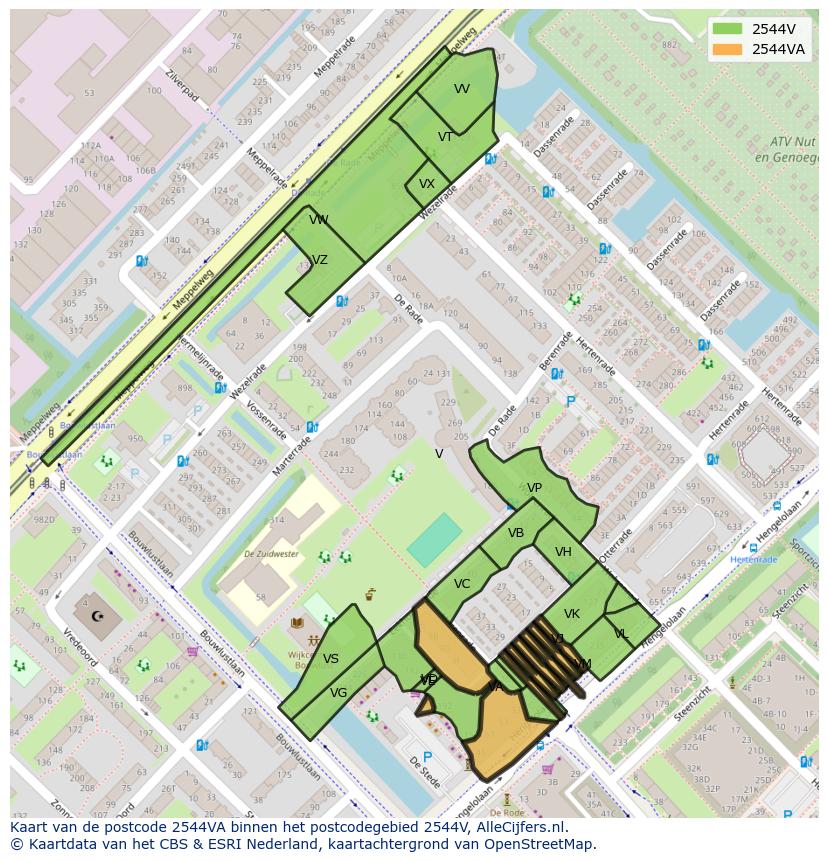 Afbeelding van het postcodegebied 2544 VA op de kaart.