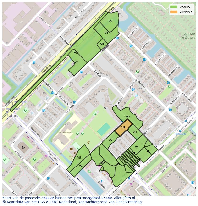 Afbeelding van het postcodegebied 2544 VB op de kaart.