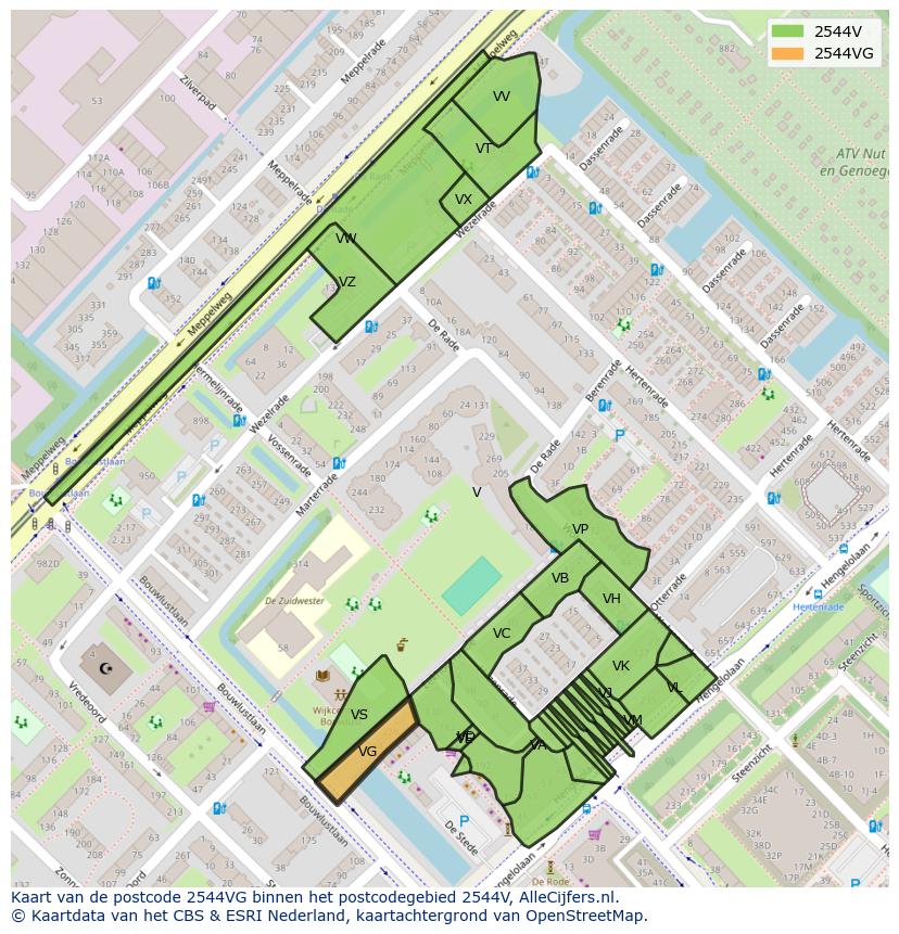 Afbeelding van het postcodegebied 2544 VG op de kaart.