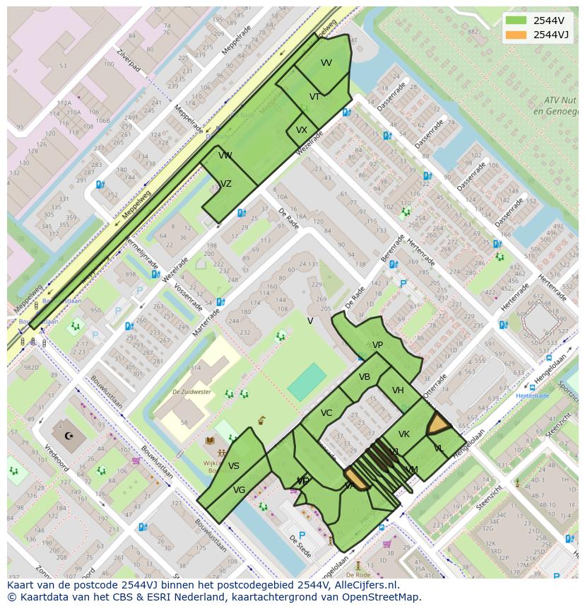 Afbeelding van het postcodegebied 2544 VJ op de kaart.