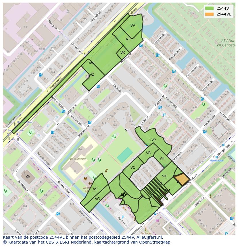 Afbeelding van het postcodegebied 2544 VL op de kaart.