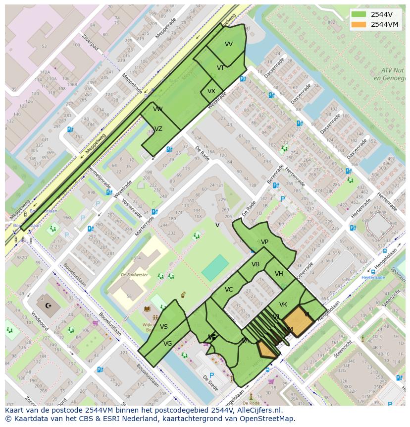 Afbeelding van het postcodegebied 2544 VM op de kaart.