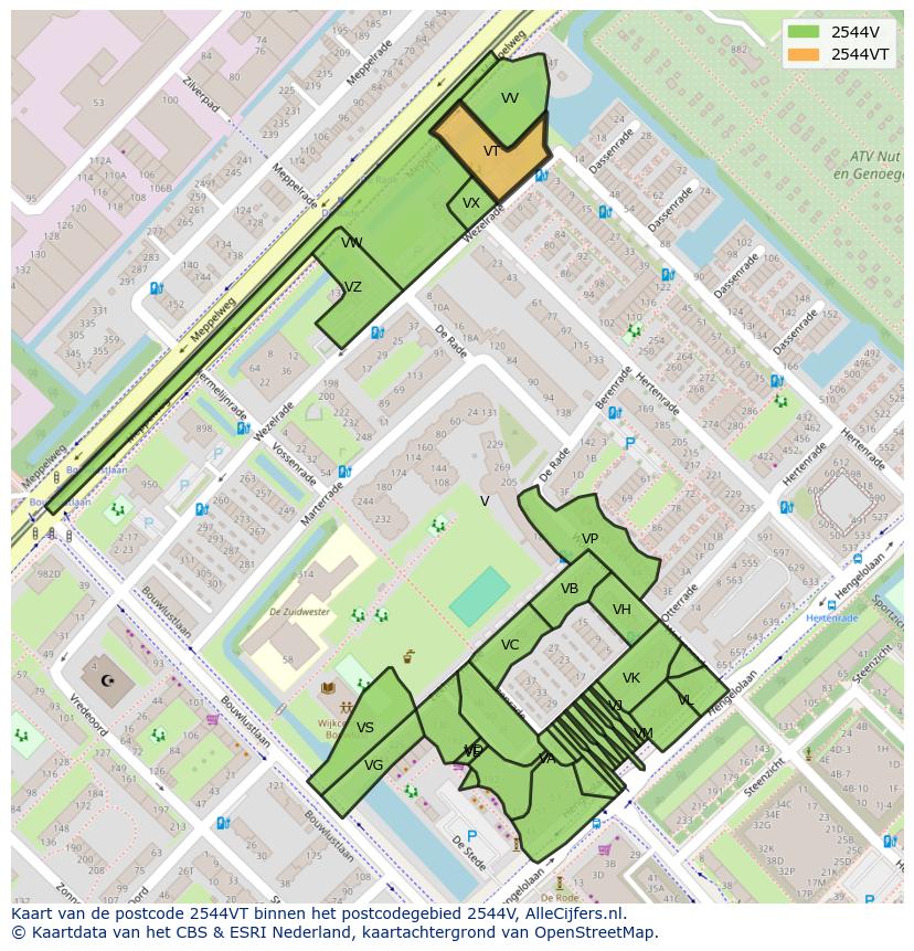 Afbeelding van het postcodegebied 2544 VT op de kaart.