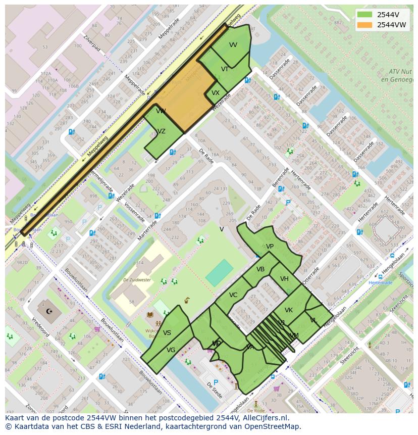 Afbeelding van het postcodegebied 2544 VW op de kaart.