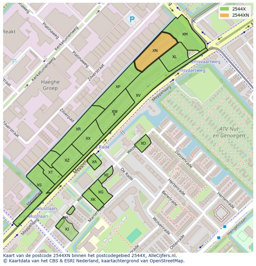 Afbeelding van het postcodegebied 2544 XN op de kaart.