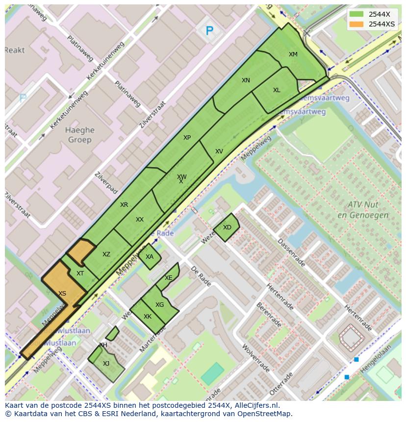 Afbeelding van het postcodegebied 2544 XS op de kaart.