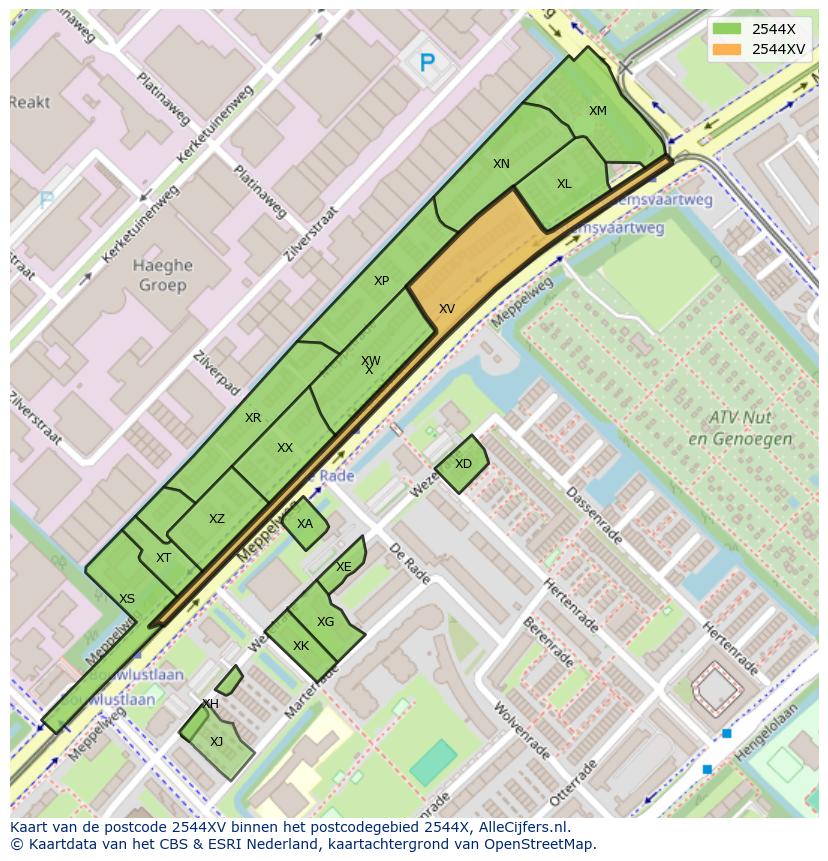 Afbeelding van het postcodegebied 2544 XV op de kaart.