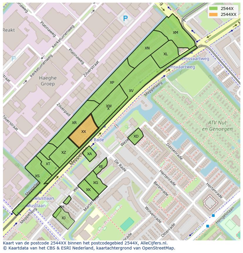 Afbeelding van het postcodegebied 2544 XX op de kaart.