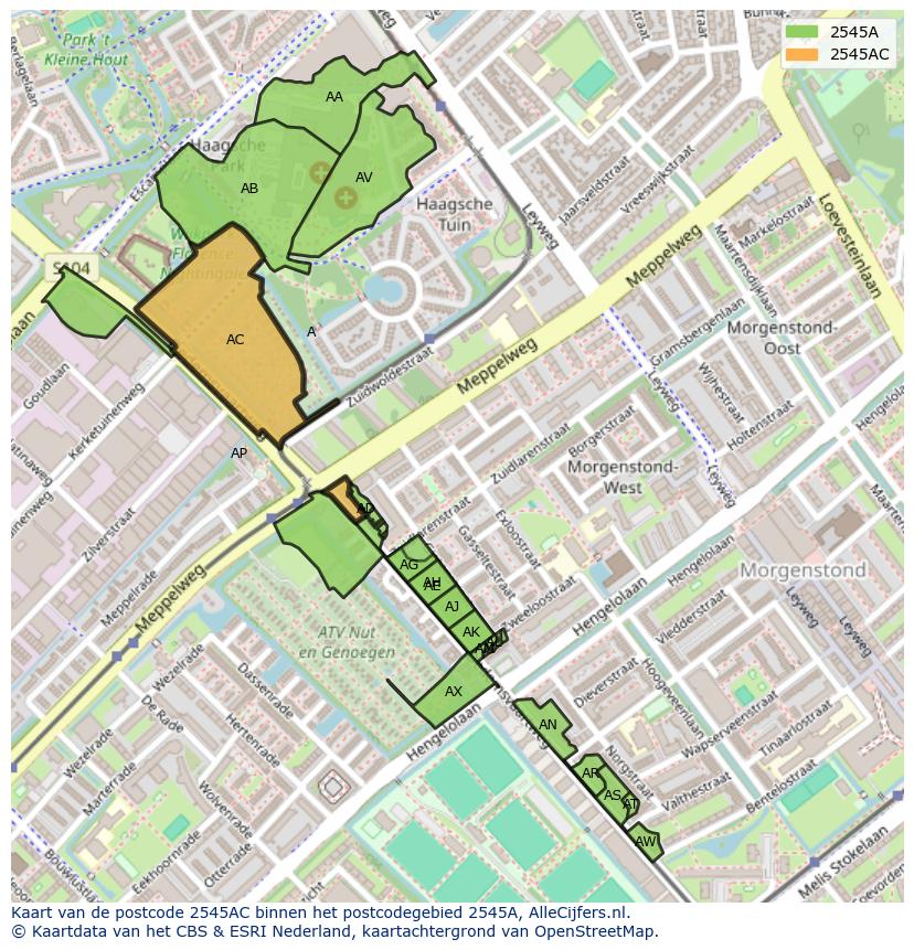 Afbeelding van het postcodegebied 2545 AC op de kaart.