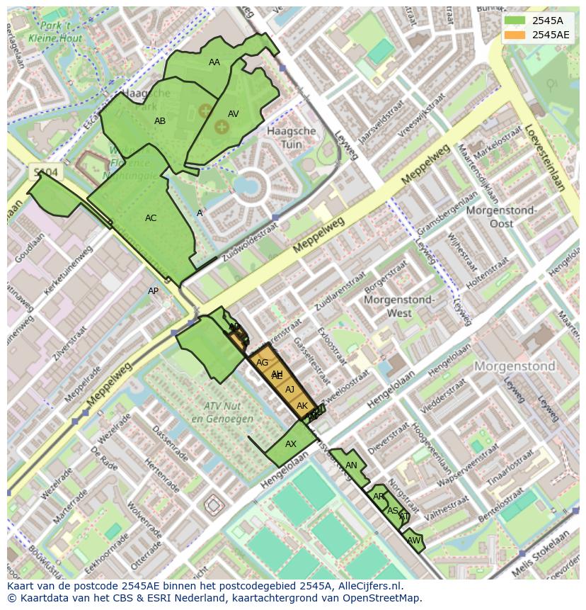 Afbeelding van het postcodegebied 2545 AE op de kaart.