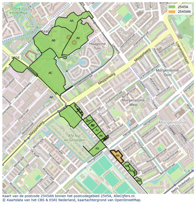 Afbeelding van het postcodegebied 2545 AN op de kaart.