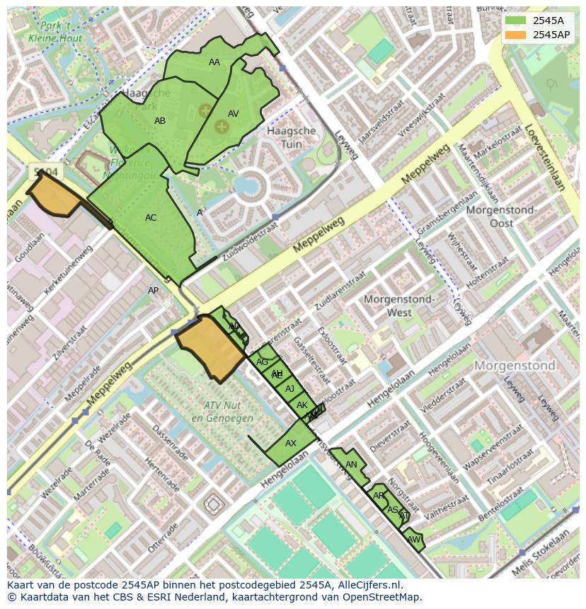 Afbeelding van het postcodegebied 2545 AP op de kaart.