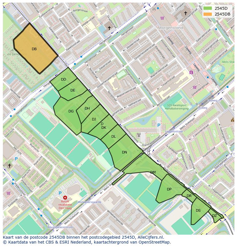 Afbeelding van het postcodegebied 2545 DB op de kaart.