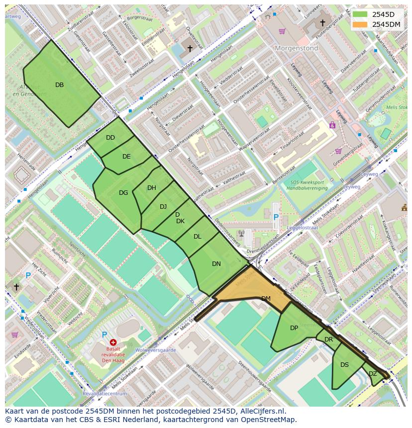 Afbeelding van het postcodegebied 2545 DM op de kaart.