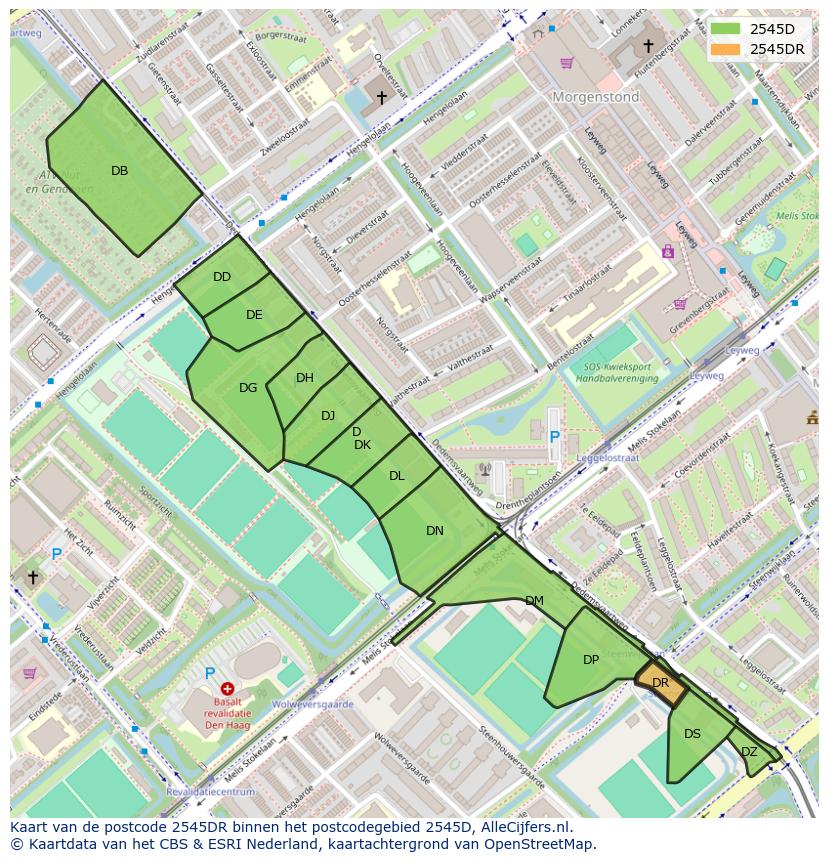 Afbeelding van het postcodegebied 2545 DR op de kaart.