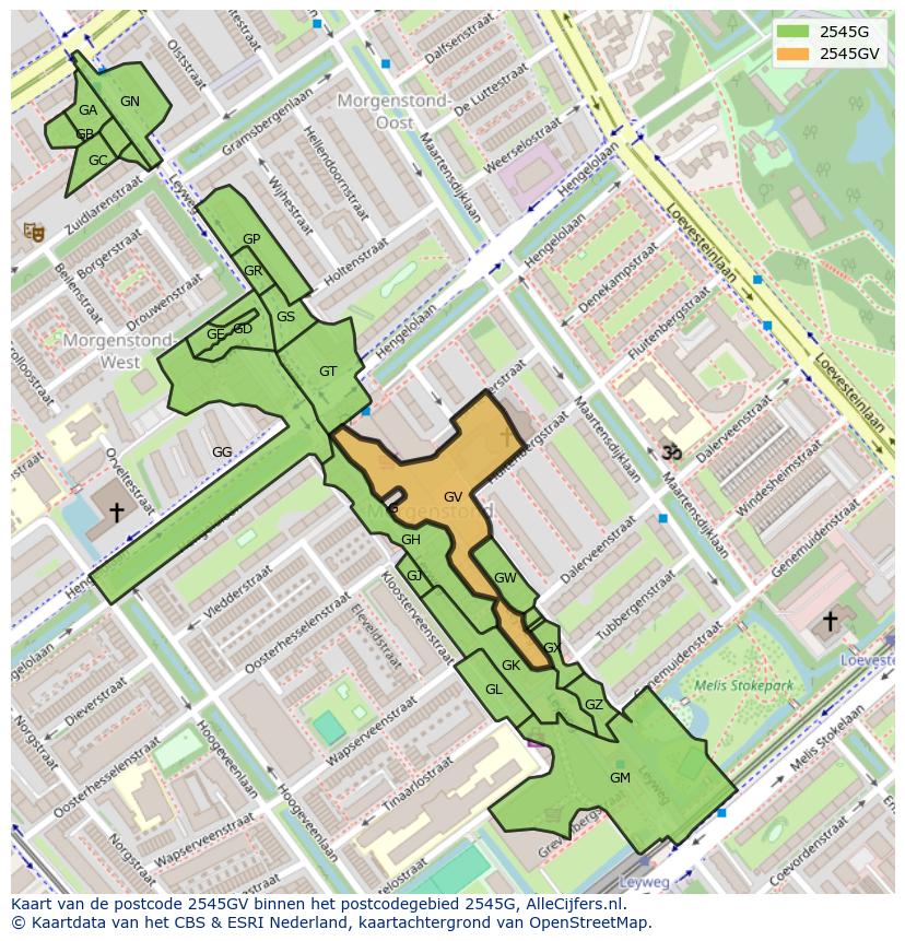 Afbeelding van het postcodegebied 2545 GV op de kaart.