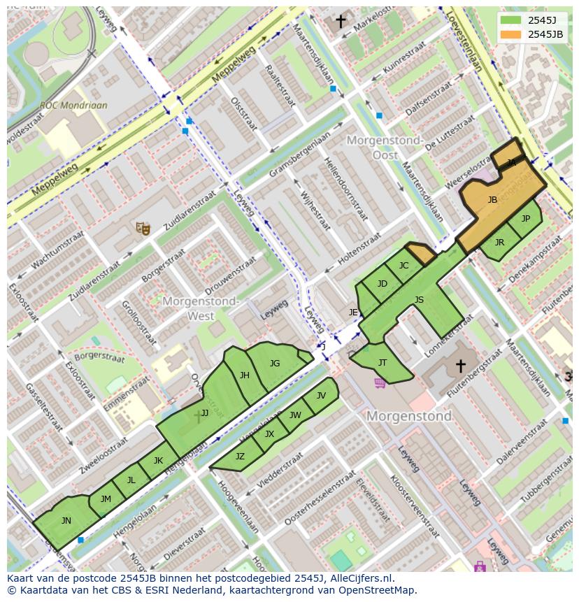 Afbeelding van het postcodegebied 2545 JB op de kaart.