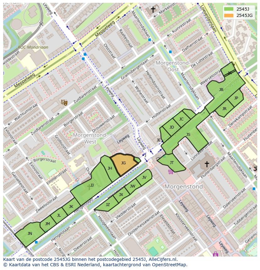 Afbeelding van het postcodegebied 2545 JG op de kaart.
