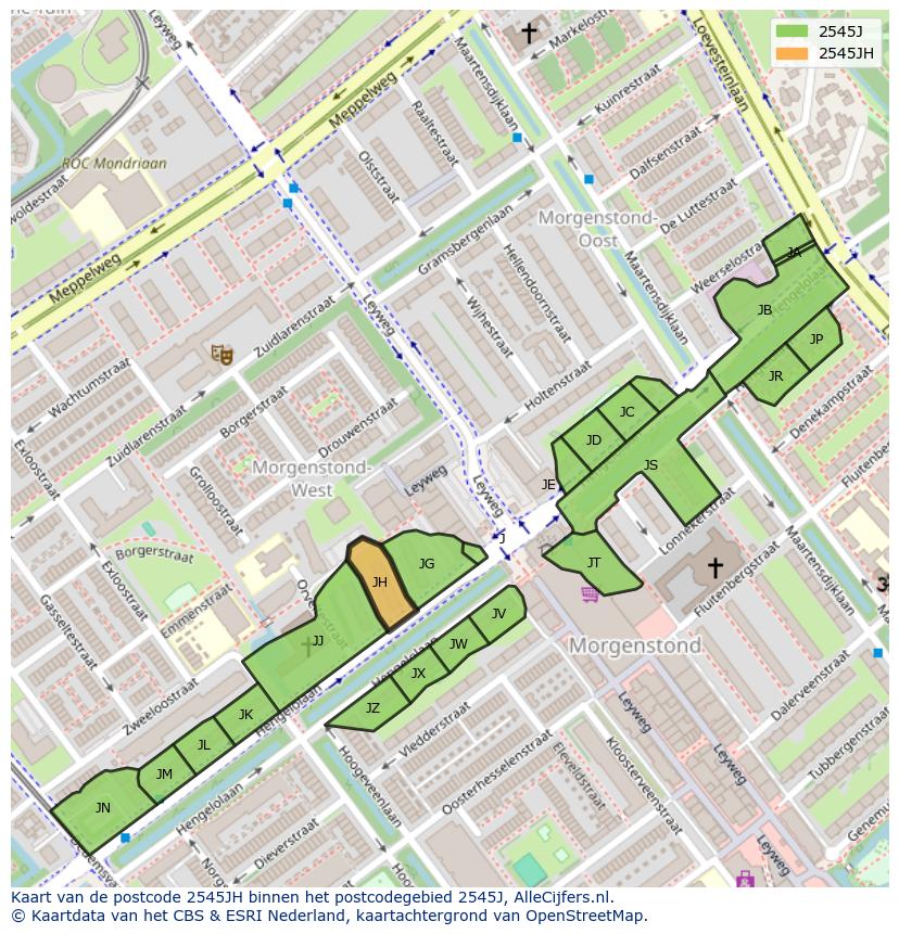 Afbeelding van het postcodegebied 2545 JH op de kaart.