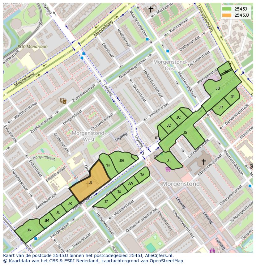 Afbeelding van het postcodegebied 2545 JJ op de kaart.