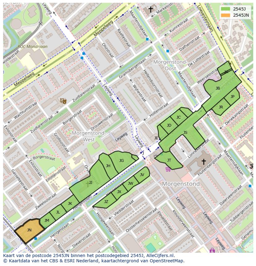 Afbeelding van het postcodegebied 2545 JN op de kaart.