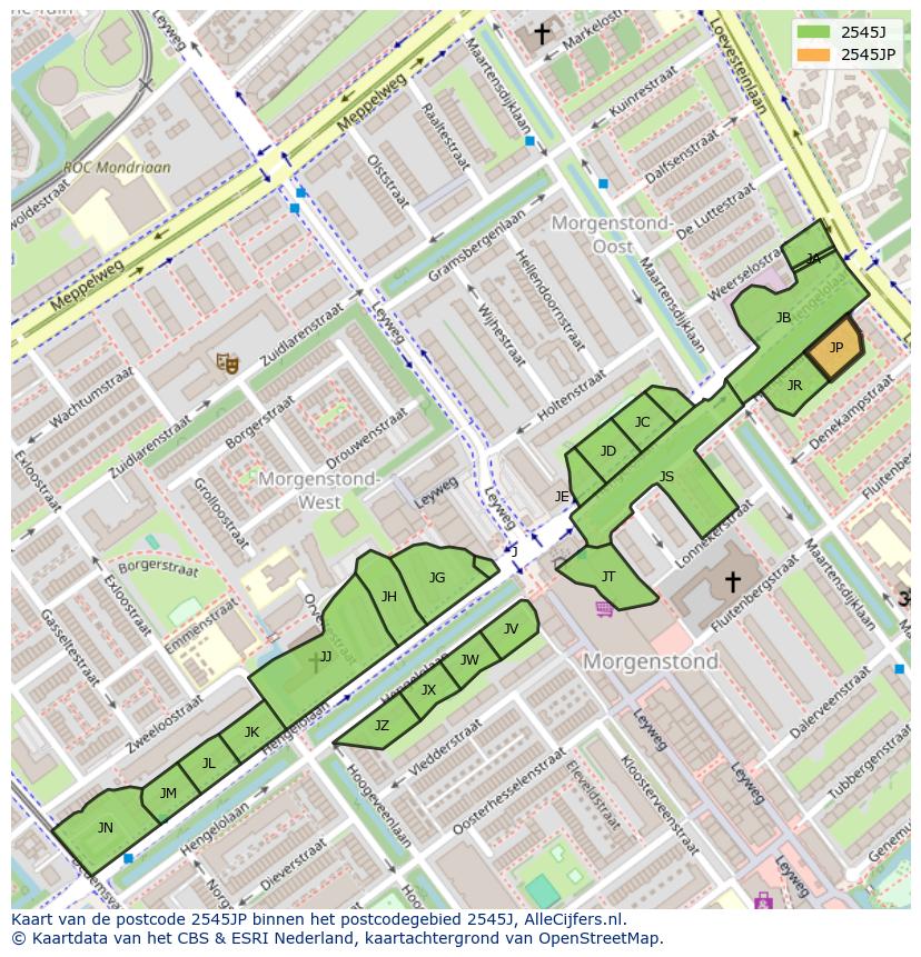 Afbeelding van het postcodegebied 2545 JP op de kaart.