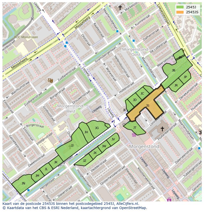 Afbeelding van het postcodegebied 2545 JS op de kaart.