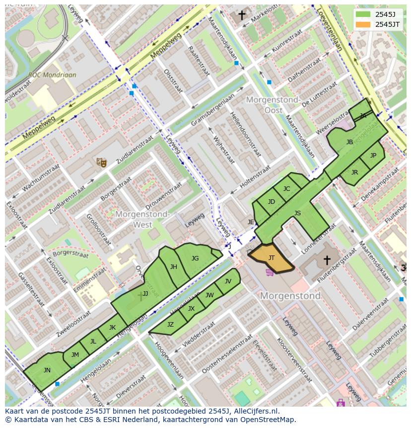 Afbeelding van het postcodegebied 2545 JT op de kaart.