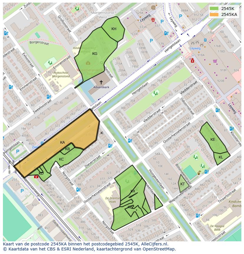 Afbeelding van het postcodegebied 2545 KA op de kaart.