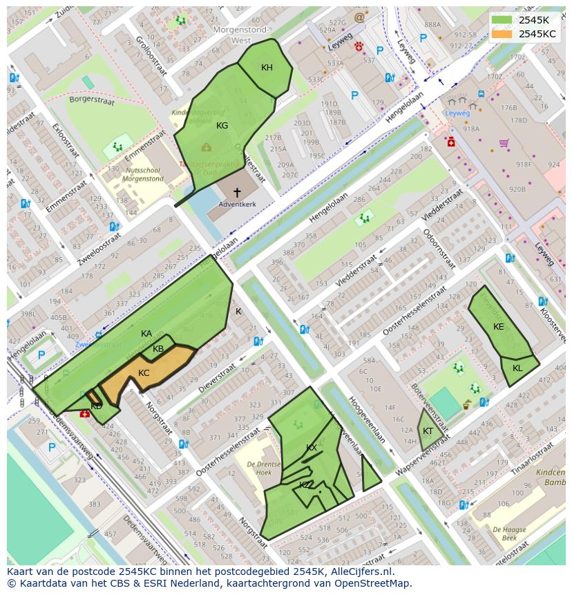 Afbeelding van het postcodegebied 2545 KC op de kaart.
