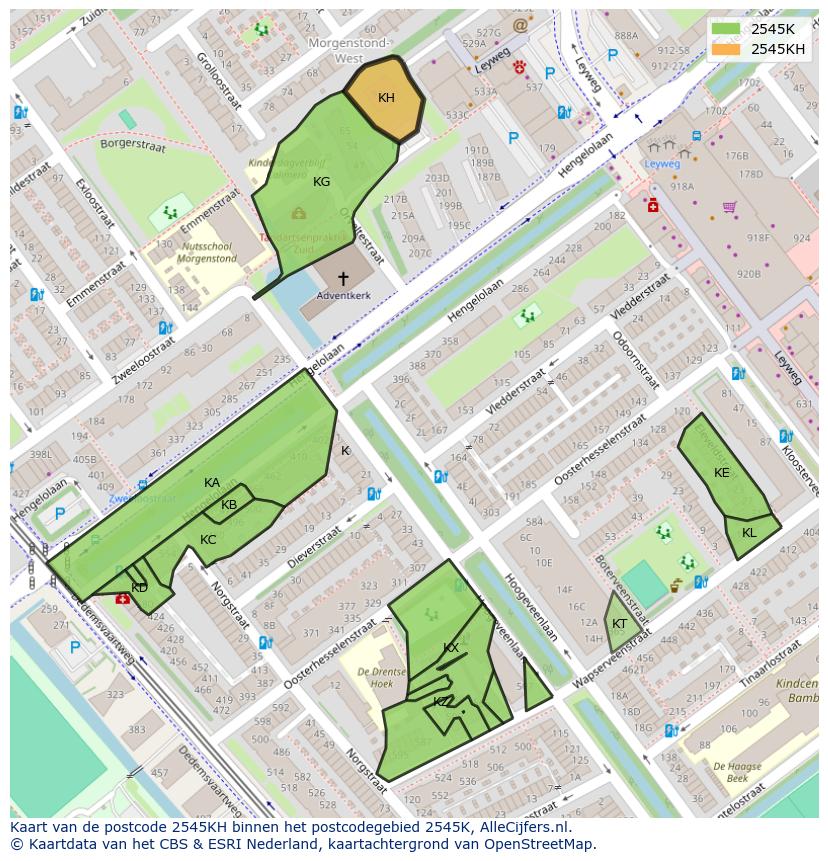 Afbeelding van het postcodegebied 2545 KH op de kaart.