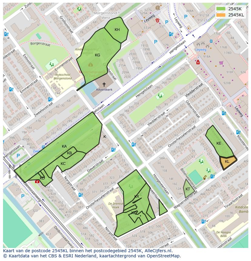 Afbeelding van het postcodegebied 2545 KL op de kaart.
