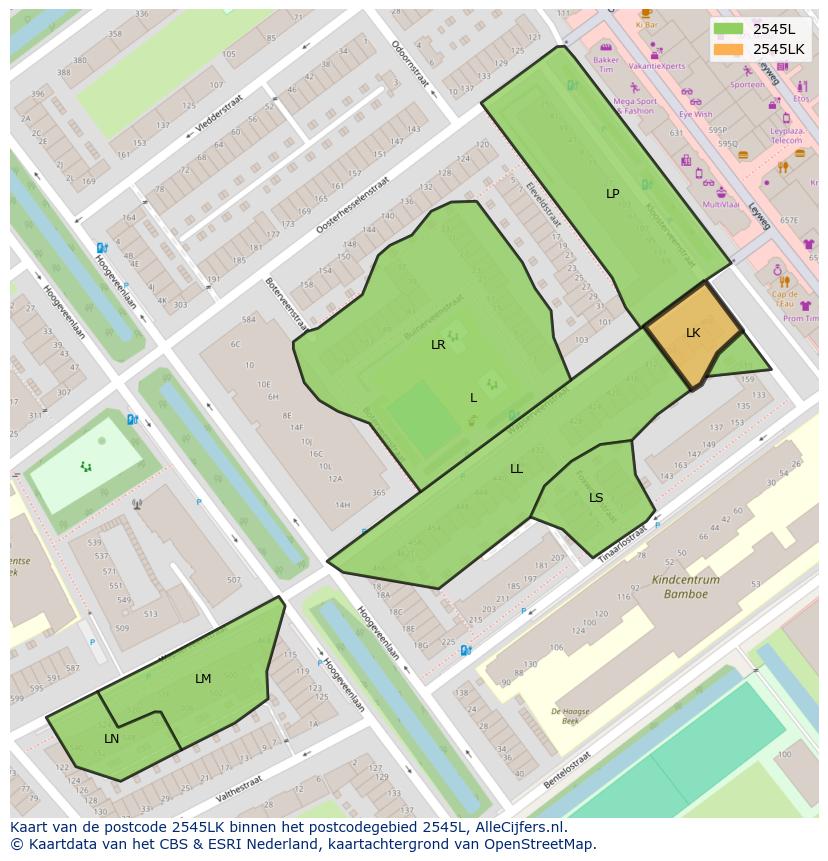 Afbeelding van het postcodegebied 2545 LK op de kaart.