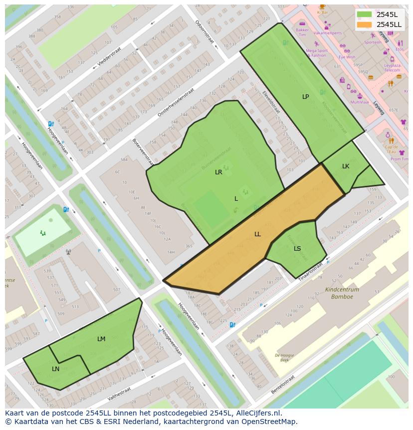 Afbeelding van het postcodegebied 2545 LL op de kaart.