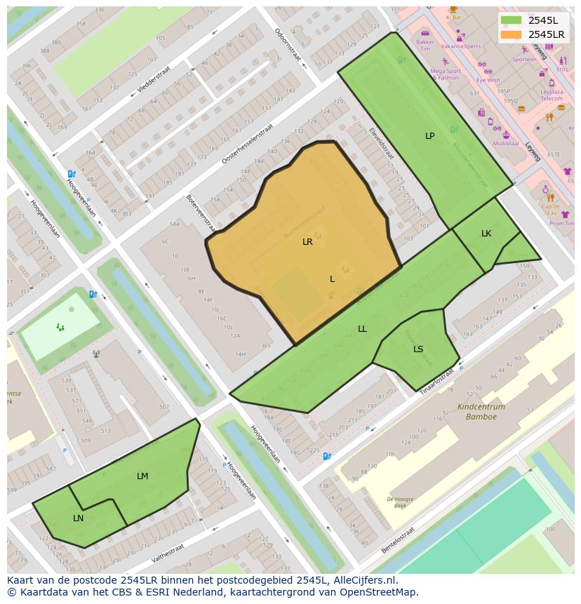 Afbeelding van het postcodegebied 2545 LR op de kaart.
