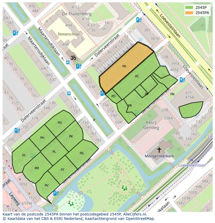 Afbeelding van het postcodegebied 2545 PA op de kaart.