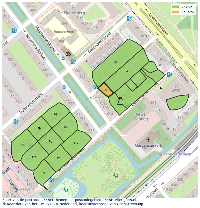 Afbeelding van het postcodegebied 2545 PD op de kaart.