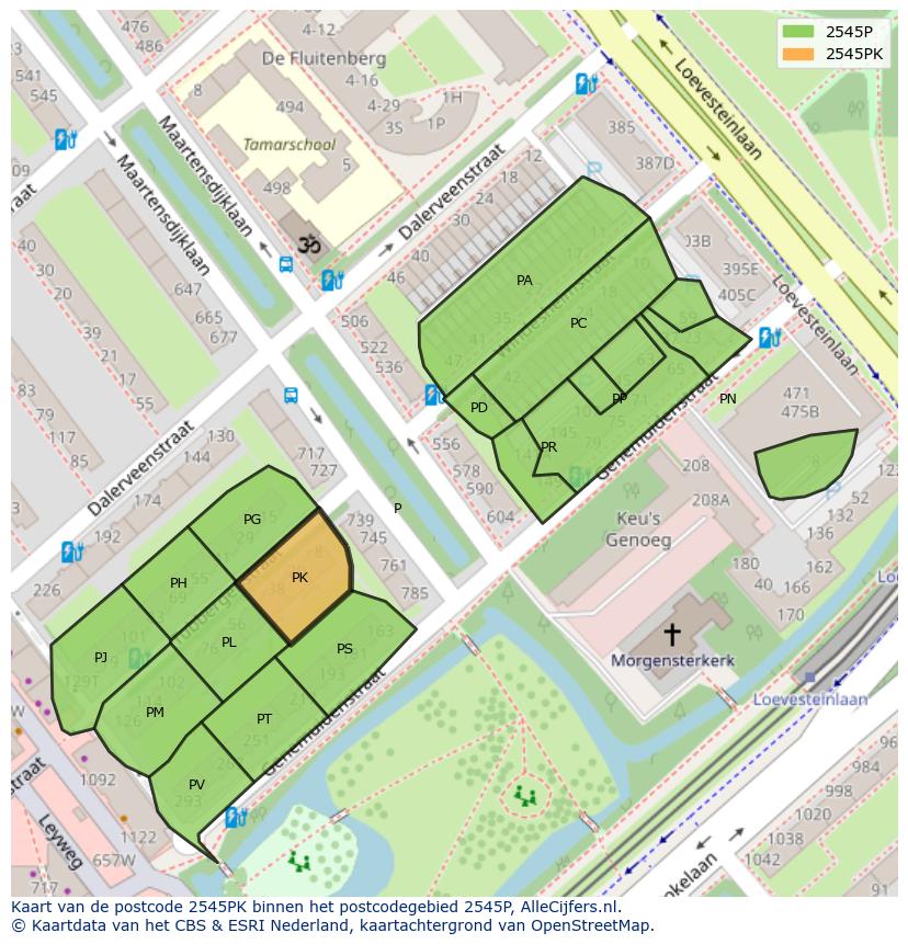 Afbeelding van het postcodegebied 2545 PK op de kaart.
