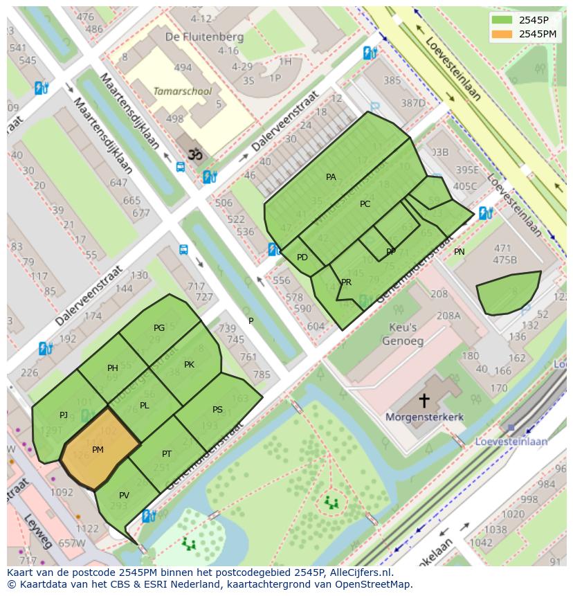 Afbeelding van het postcodegebied 2545 PM op de kaart.