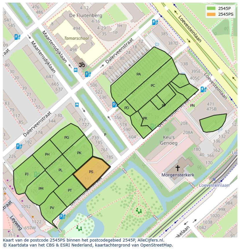 Afbeelding van het postcodegebied 2545 PS op de kaart.